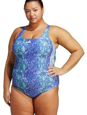 Adidas NEW Plus Size 2x: Blue and Aqua Snake Print One-Piece Swimsuit